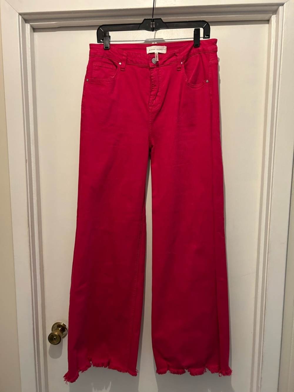 easel Hot Pink Wide-Leg Raw Hem Jeans